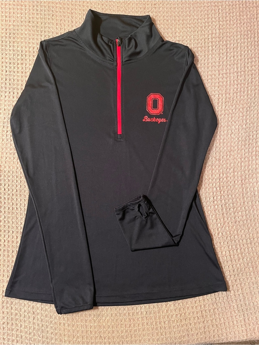 Ohio State Buckeyes Varsity
Quarter Zip Pullover Black Red
Thumbholes L Women’s